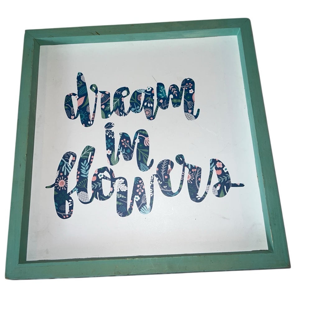 Teal, white and Blue Floral Wall Art 12.5”x12.5” “dream in flowers”‎